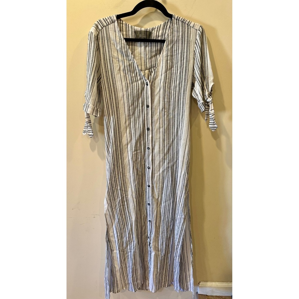 Reformation Striped Linen Dress Cover-up Sz Small White Beach Resortwear Slits